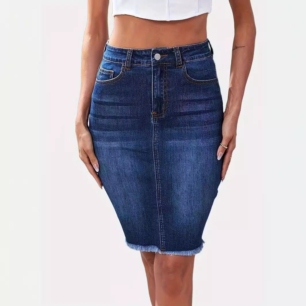 Denim Slimming High Waist Buttoned Skirt
