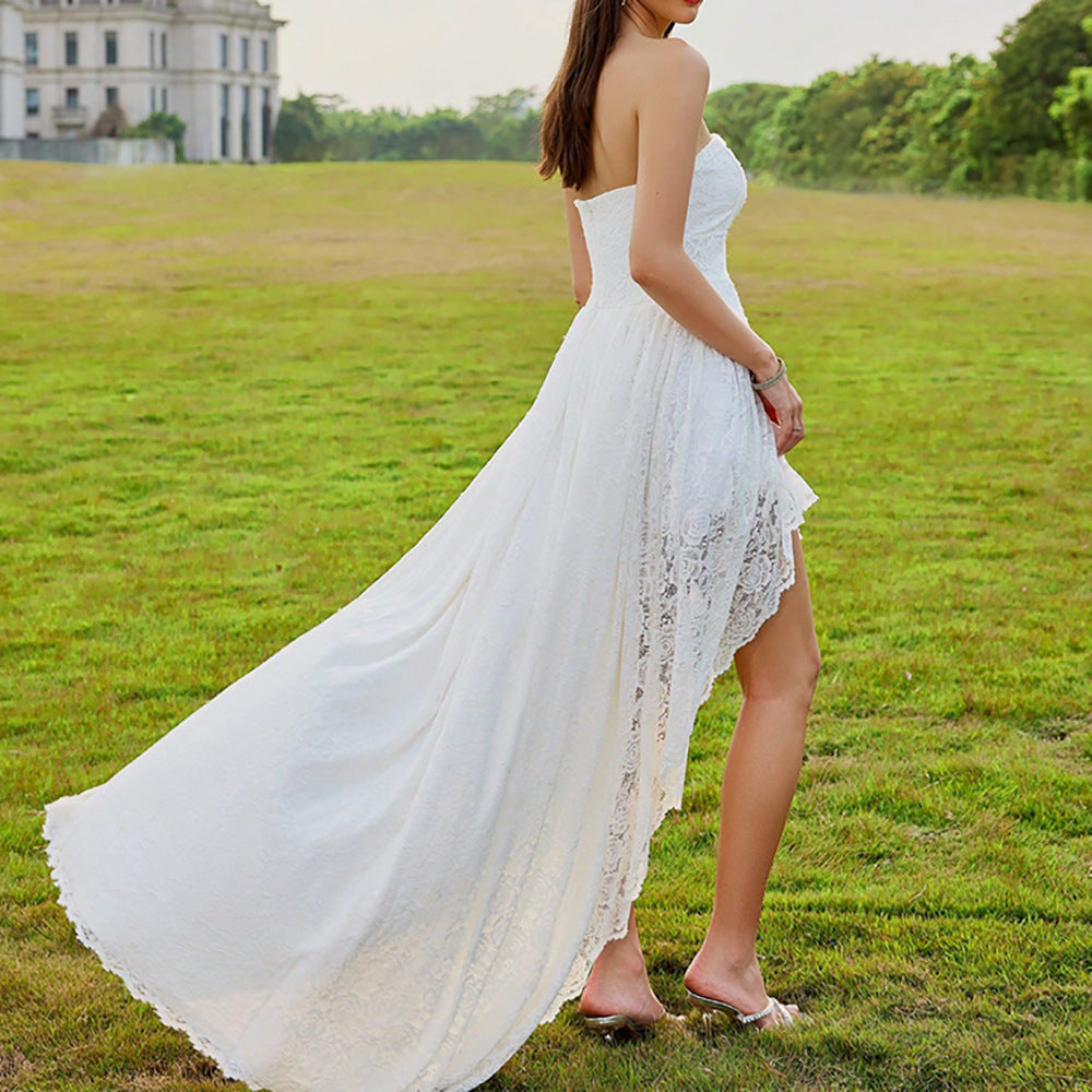 Elegant White Lace Ruffled Dress