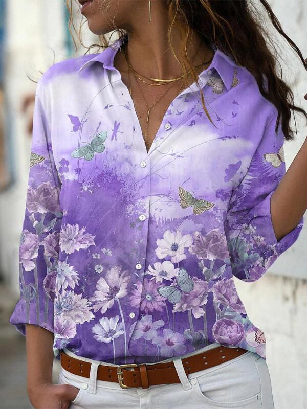 Chromatic Floral Printed Long-sleeved Shirt