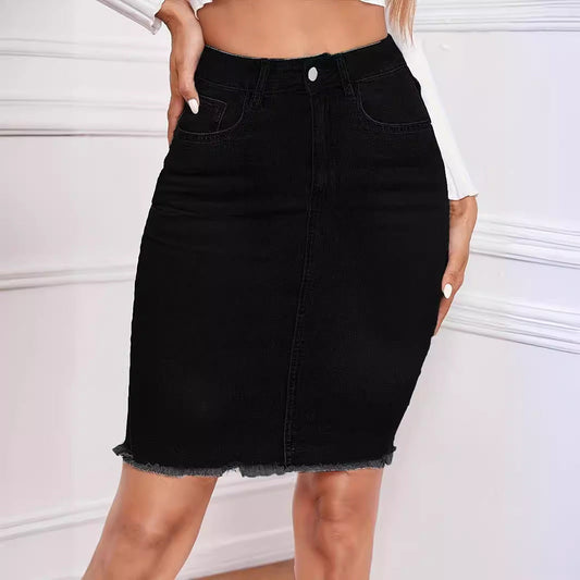Denim Slimming High Waist Buttoned Skirt
