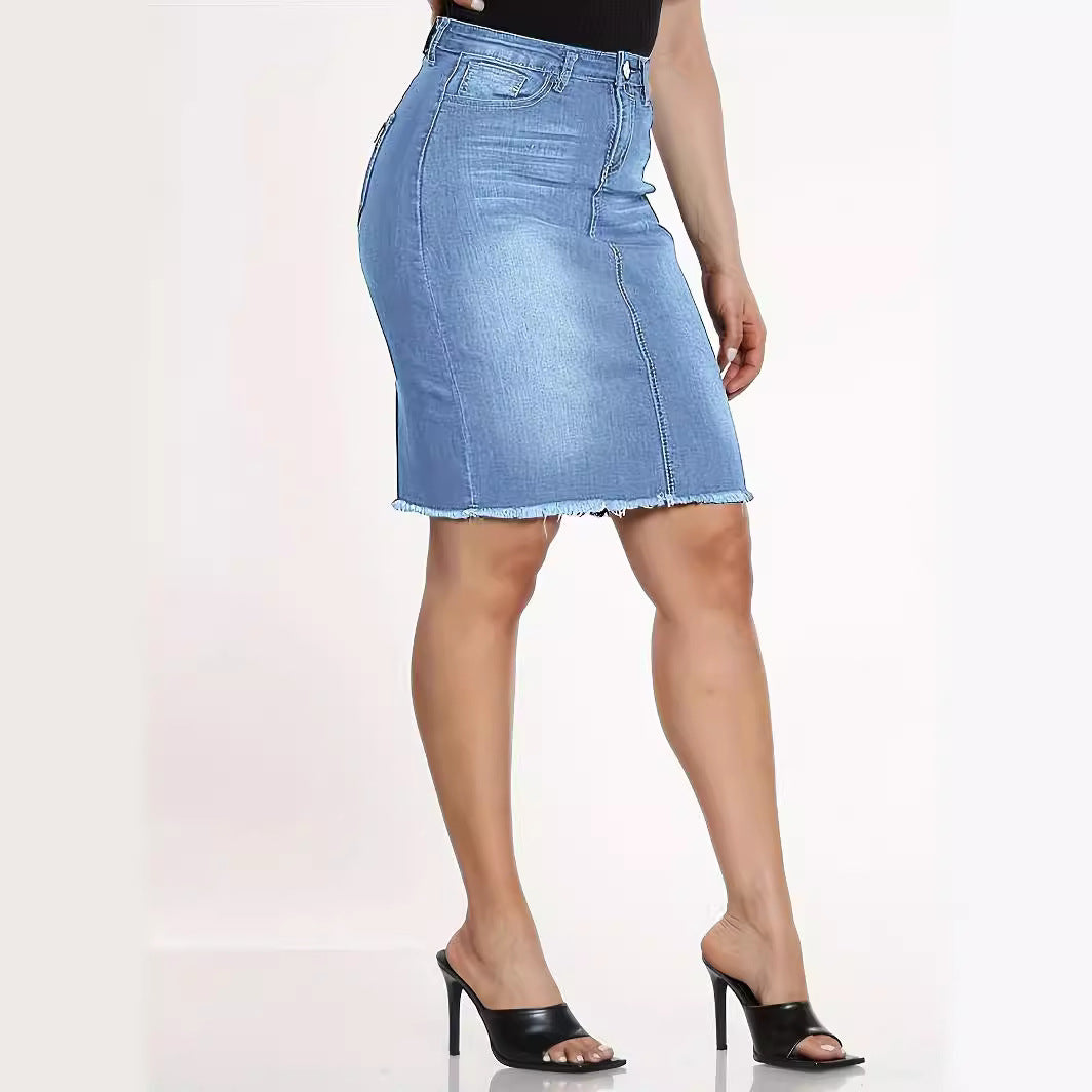 Denim Slimming High Waist Buttoned Skirt