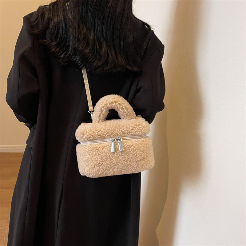 Faux Lamb Wool Plush Fleece Shoulder Handbag