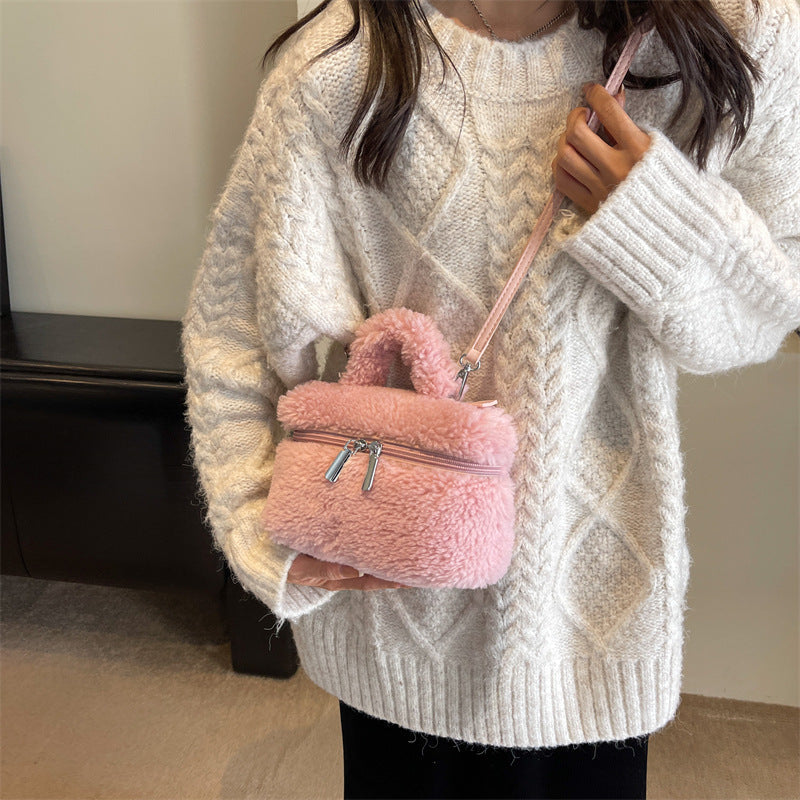 Faux Lamb Wool Plush Fleece Shoulder Handbag