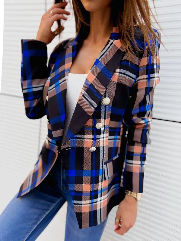 Total Styler Plaid Print Double-Breasted Blazer