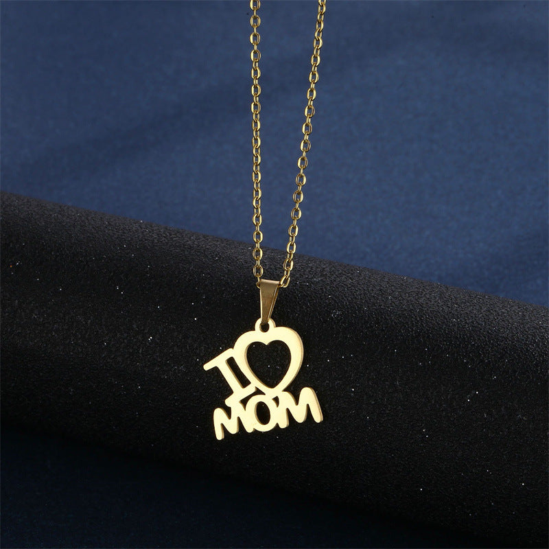 I Love Mom Gold Heart Gift Set - Pendant, Necklace, Earrings, Mother's Day, Birthday, Thanksgiving