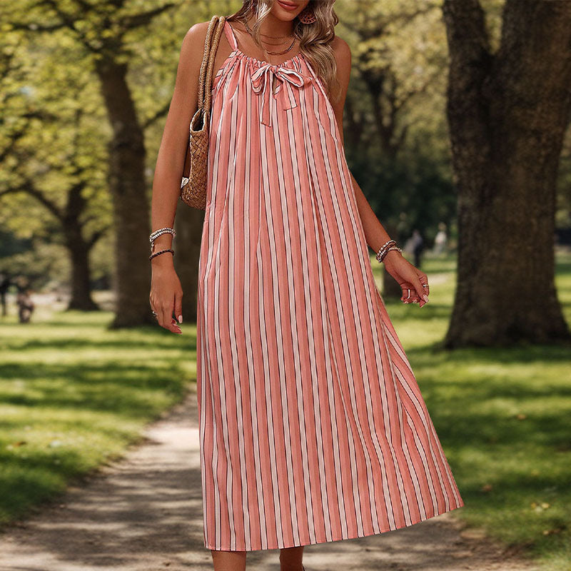 Pink Striped Loose Sling Dress