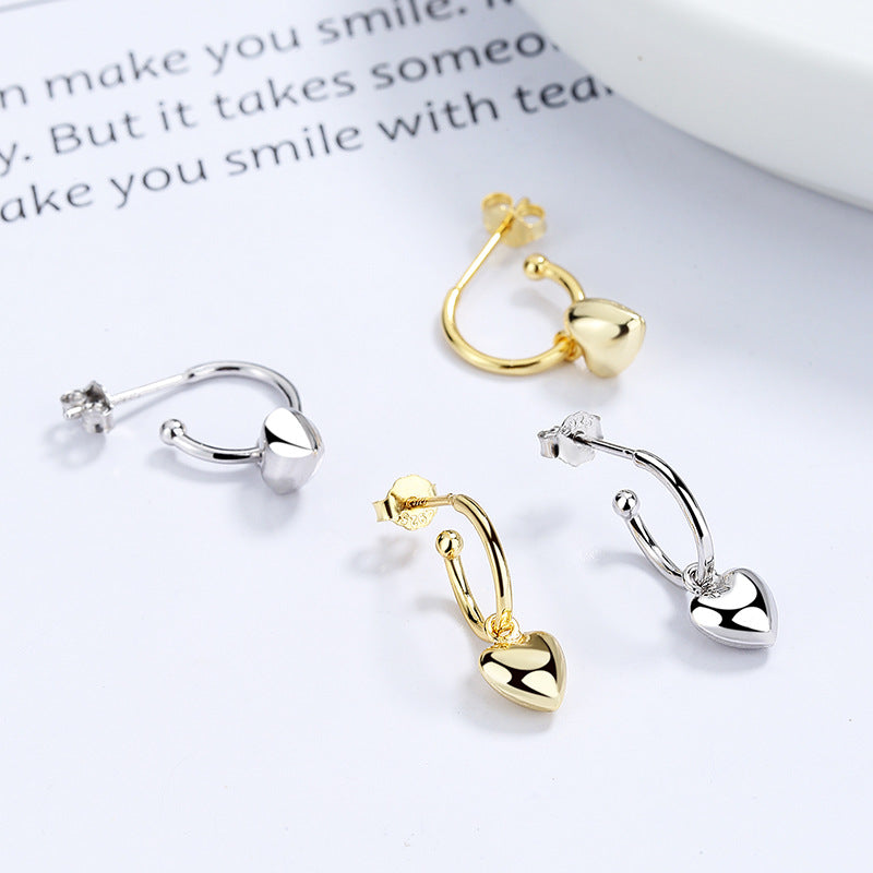 925 Sterling Silver Simple Love Heart Shape Earrings.