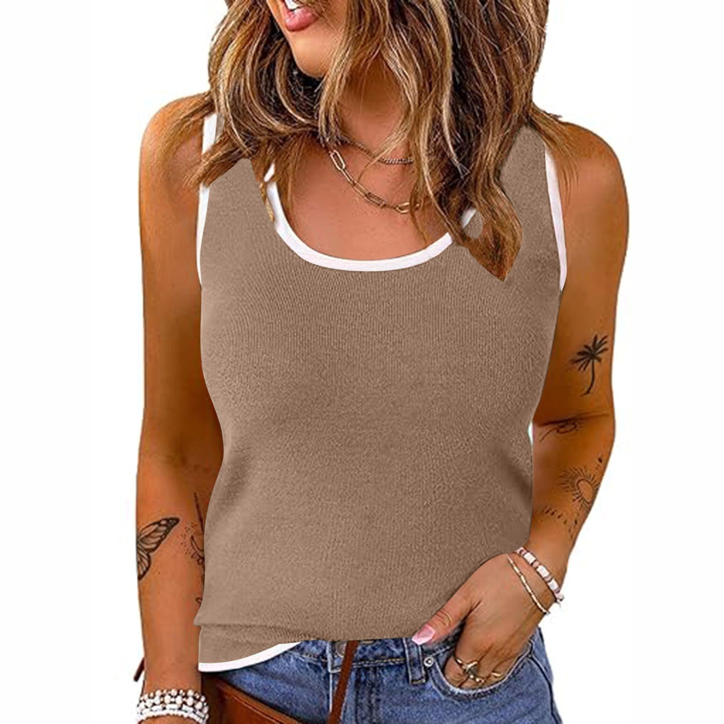 Stylish Sportswear U-neck Vest Casual Top