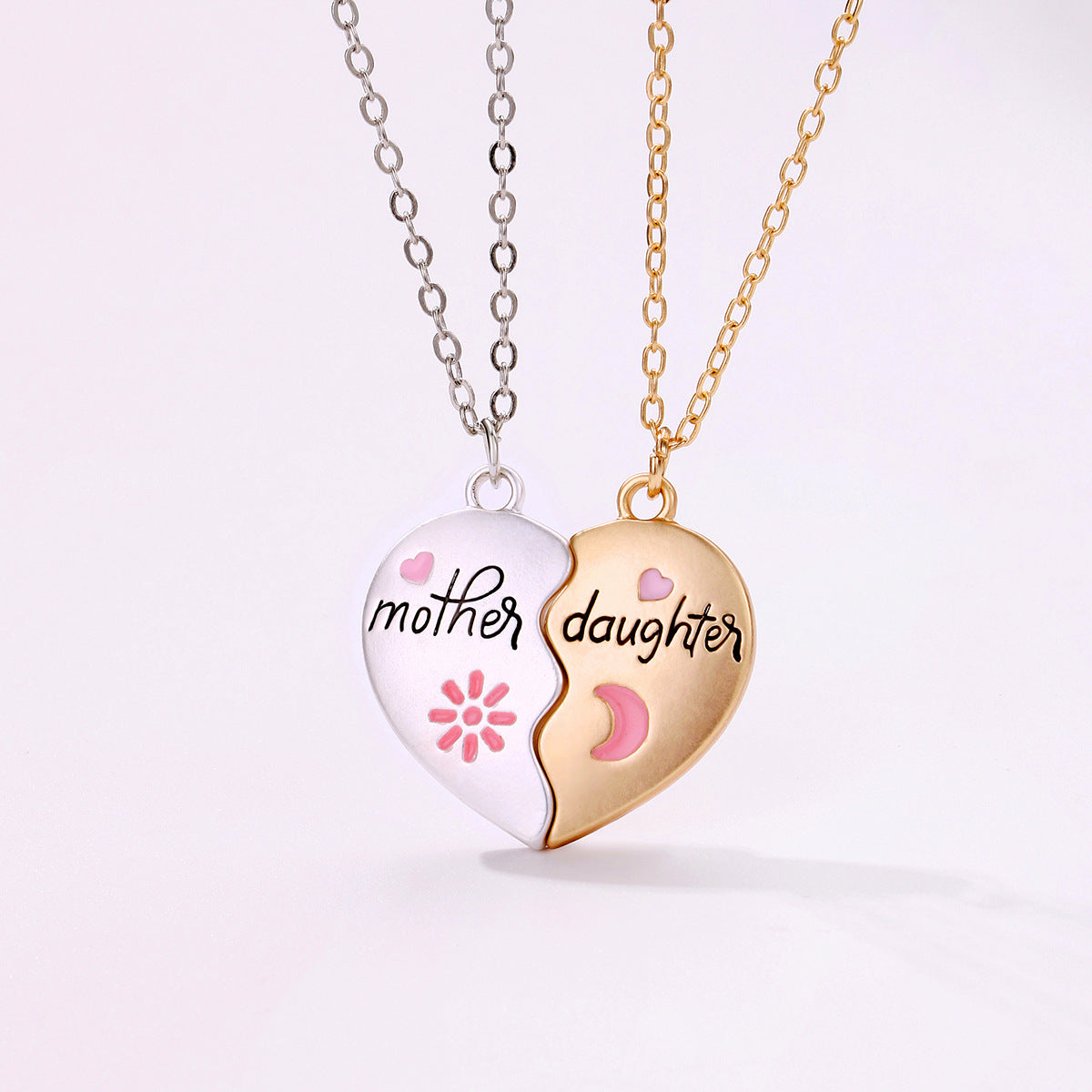 Two Hearts Together Mother/Daughter Heart Magnetic 2 pcs. Pendant Necklace Set.