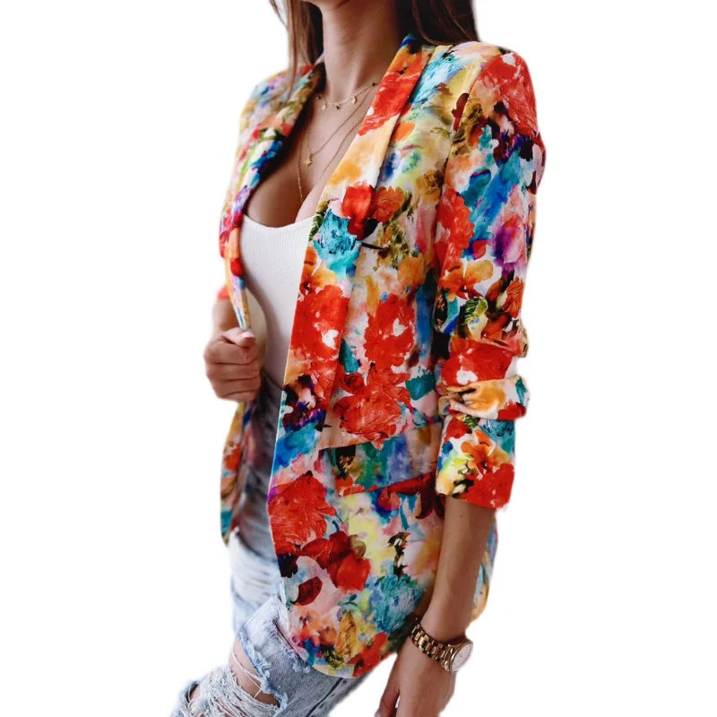 Check Me Out Floral Print Open Front Blazer
