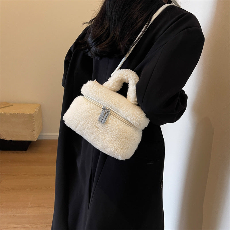 Faux Lamb Wool Plush Fleece Shoulder Handbag