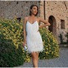 Feathered Fantasy V-Neck Plumage Stitch A-Line Dress