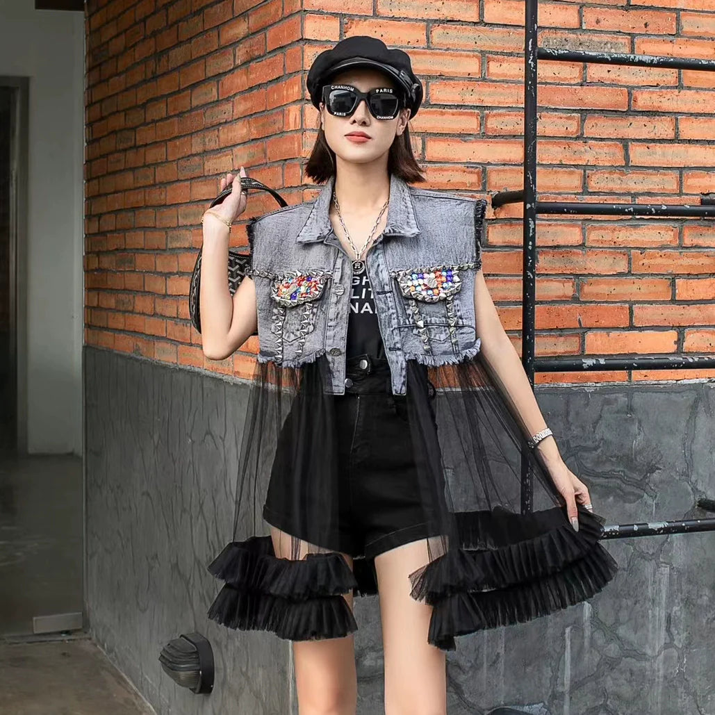 Fashion Brand Mesh Denim Design