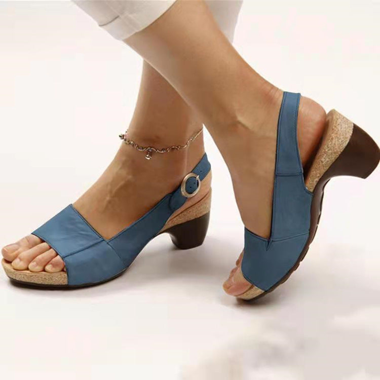 Summer Elegance Chunky Heel Buckle High Heel Sandals