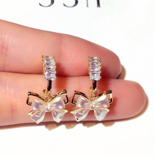 Cute & Pretty Sparkling Bow Earrings CZ with Surrounding Gems.