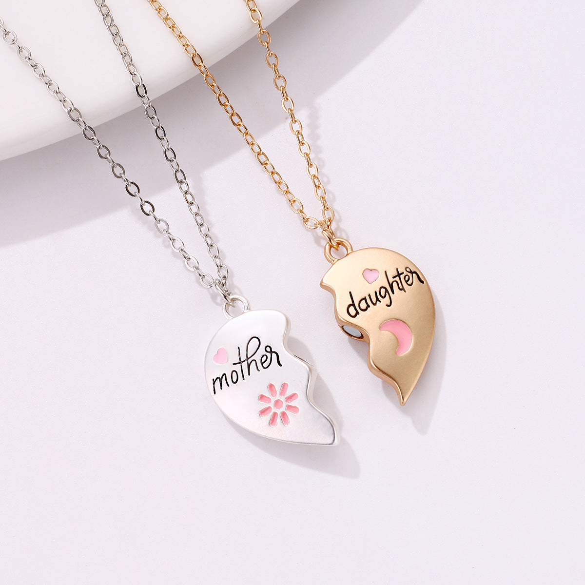 Two Hearts Together Mother/Daughter Heart Magnetic 2 pcs. Pendant Necklace Set.