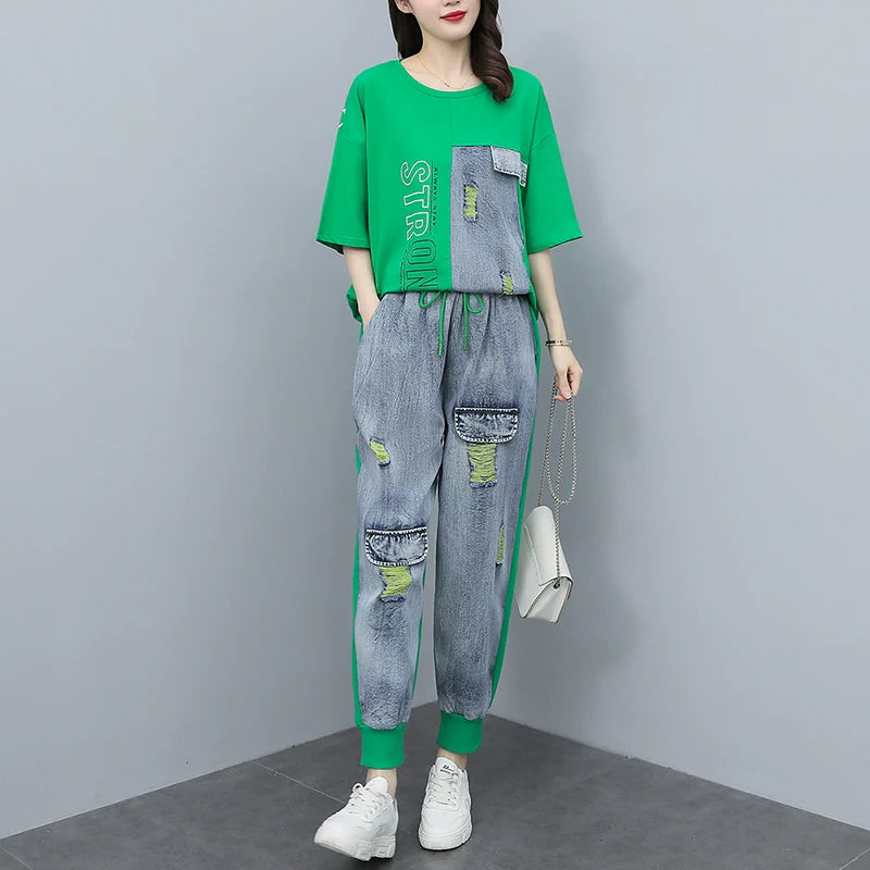 Summer Loose-Fit High-End 2 Piece Denim Set