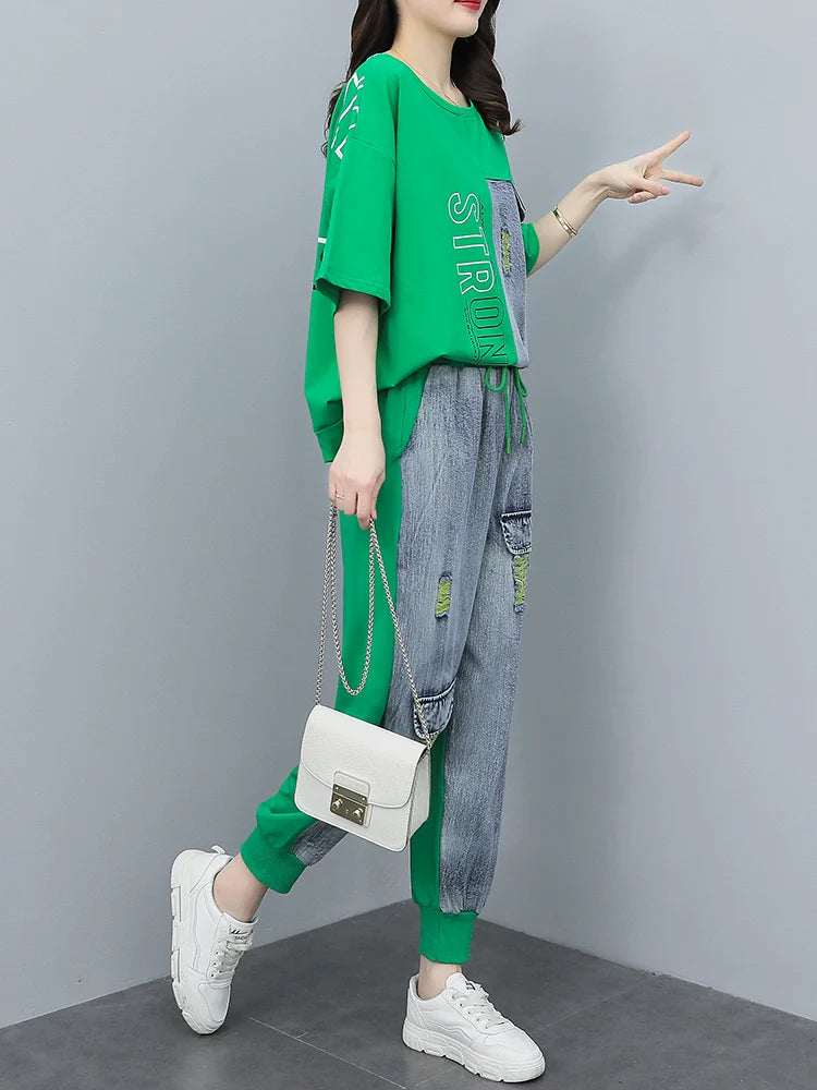 Summer Loose-Fit High-End 2 Piece Denim Set