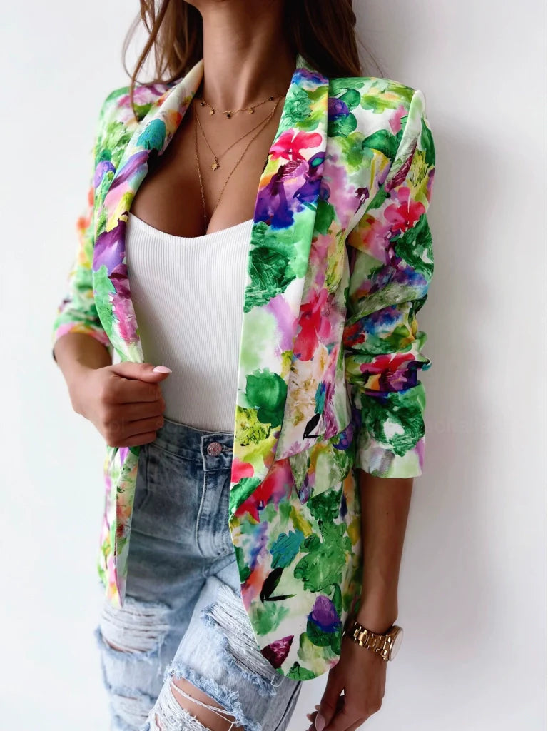 Check Me Out Floral Print Open Front Blazer
