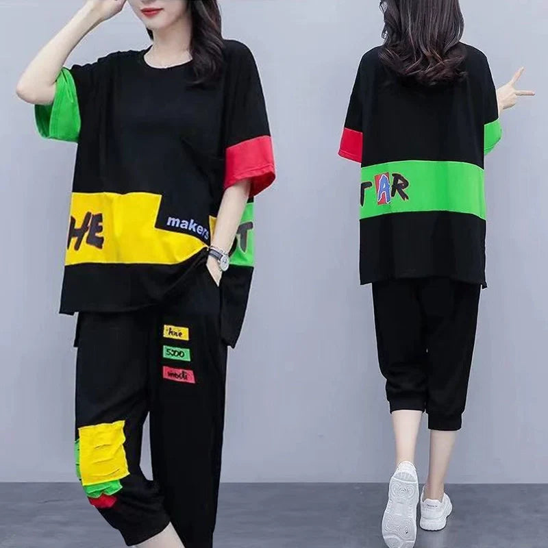 Korean Style Loose Short Sleeve Two-Piece Outfit
