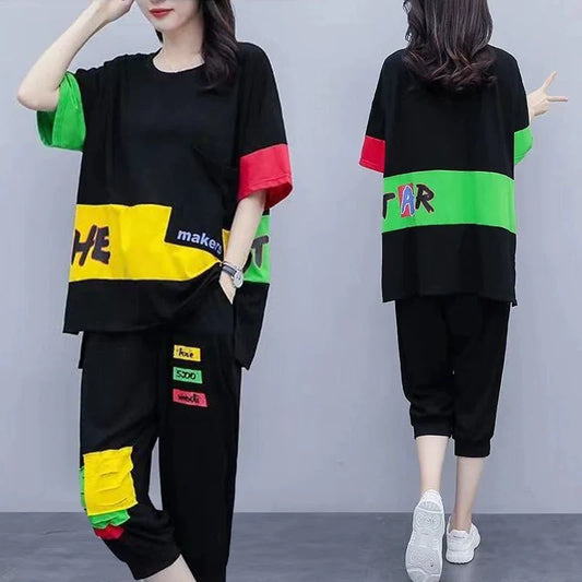 Korean Style Loose Short Sleeve Two-Piece Outfit