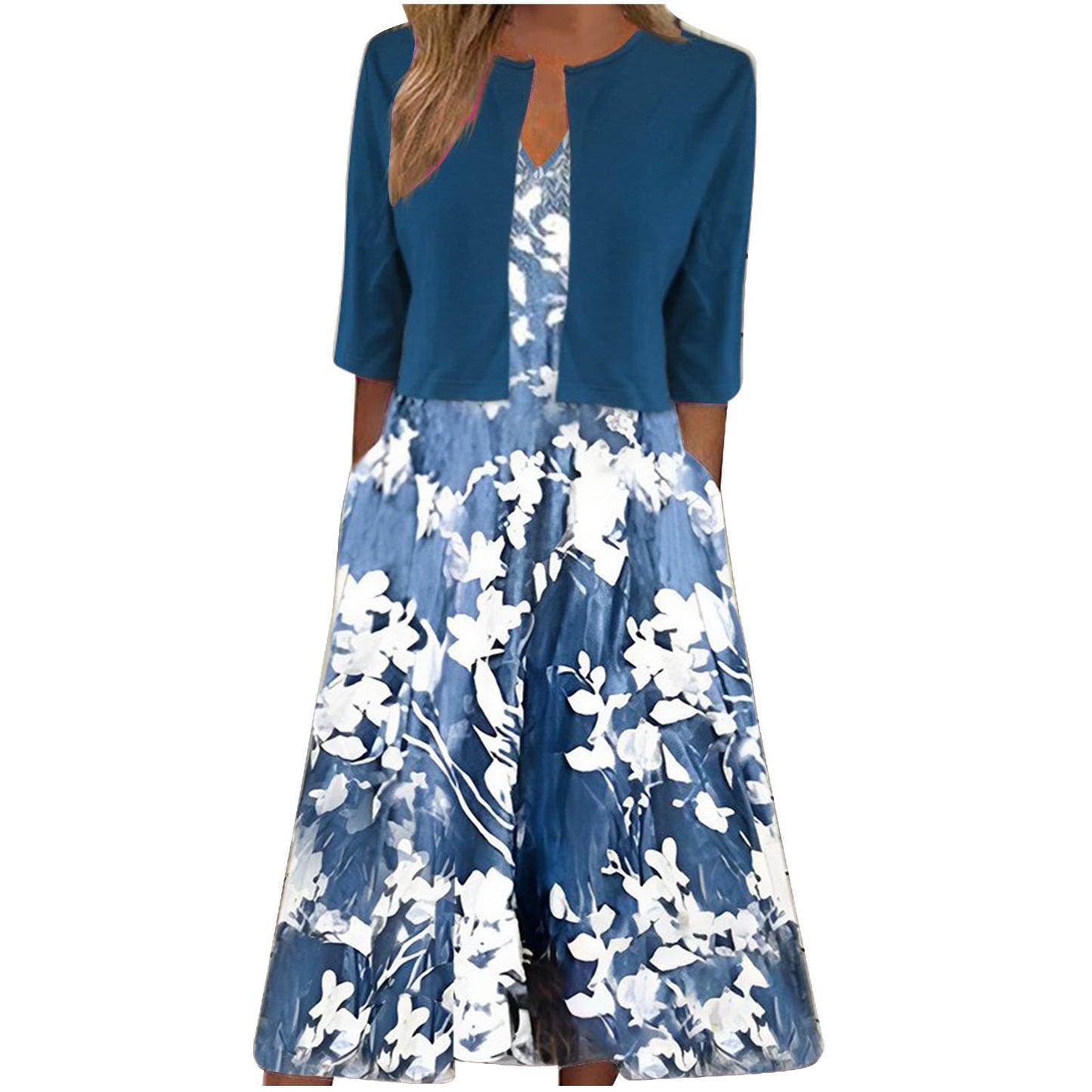 Retro Floral Print Cardigan Two-piece Dress