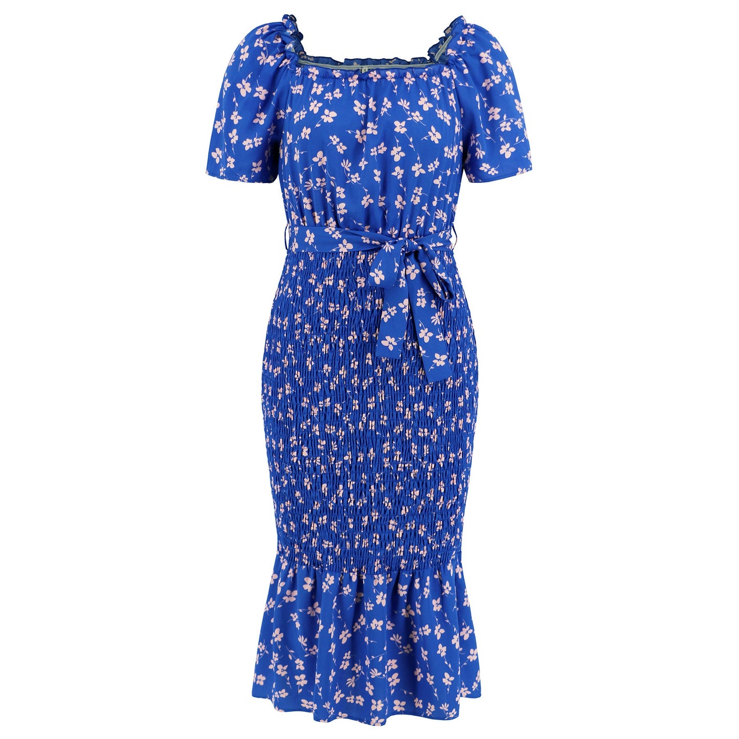 Flowers Elastic  Ruffles  Dress