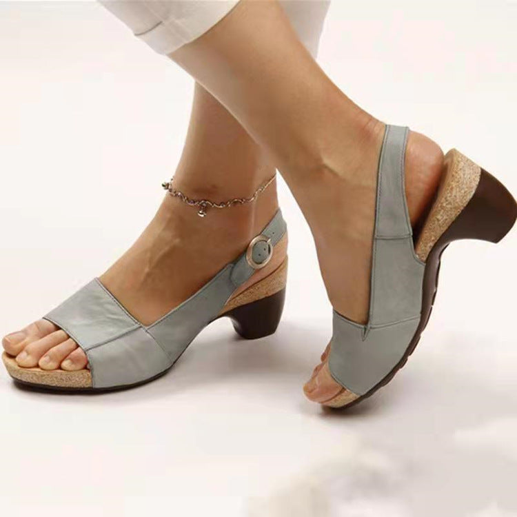 Summer Elegance Chunky Heel Buckle High Heel Sandals