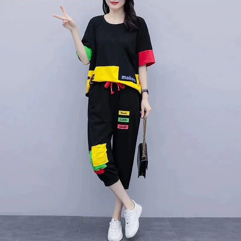 Korean Style Loose Short Sleeve Two-Piece Outfit