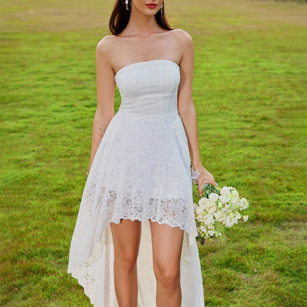 Elegant White Lace Ruffled Dress