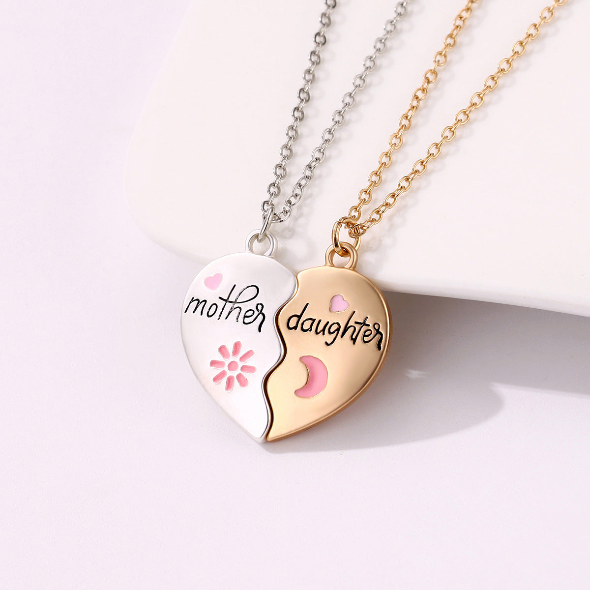 Two Hearts Together Mother/Daughter Heart Magnetic 2 pcs. Pendant Necklace Set.