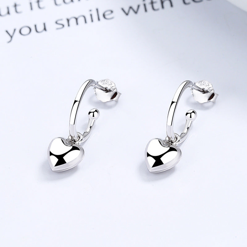 925 Sterling Silver Simple Love Heart Shape Earrings.