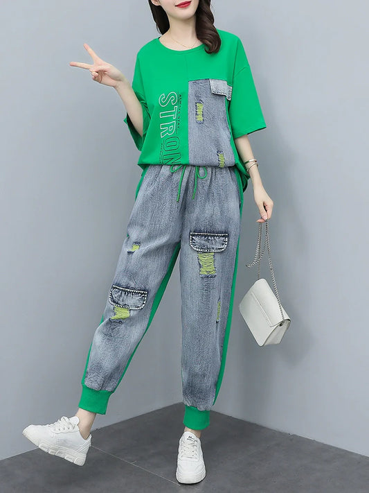 Summer Loose-Fit High-End 2 Piece Denim Set