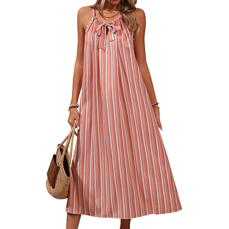Pink Striped Loose Sling Dress