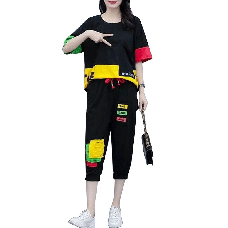 Korean Style Loose Short Sleeve Two-Piece Outfit