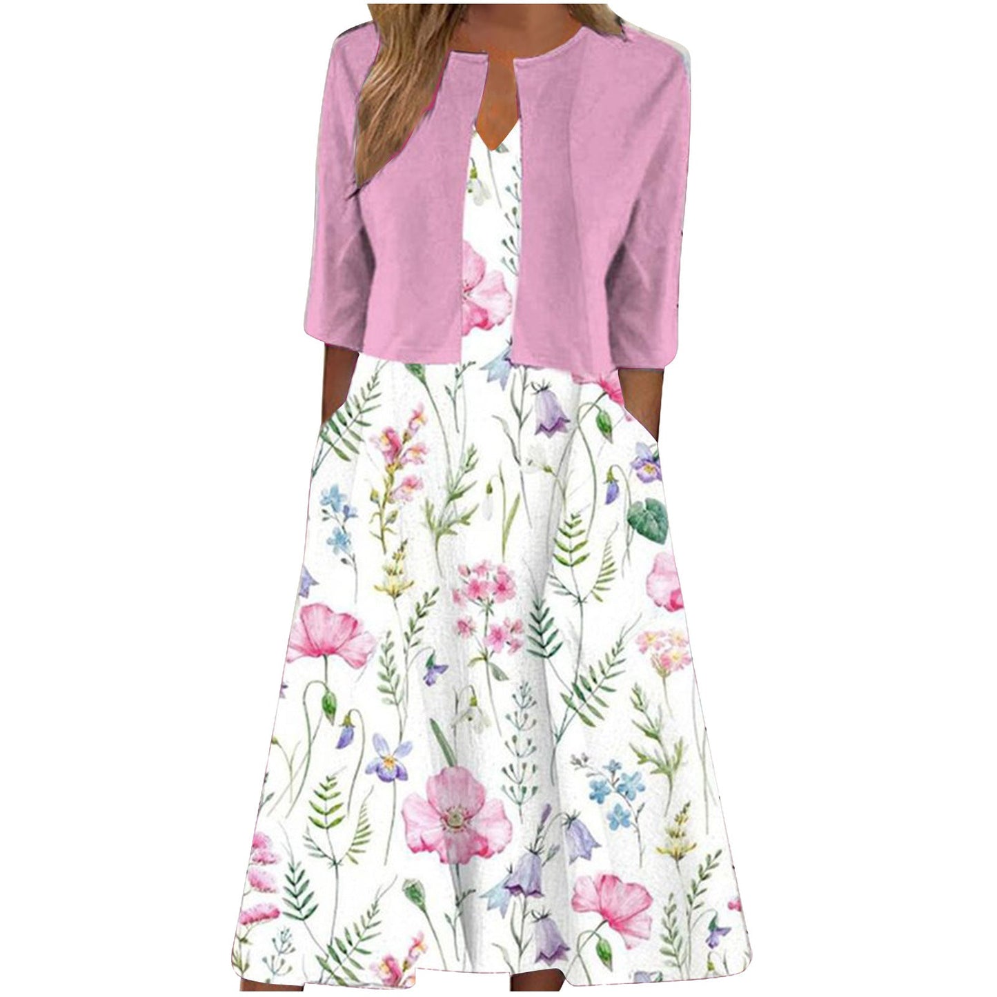 Retro Floral Print Cardigan Two-piece Dress