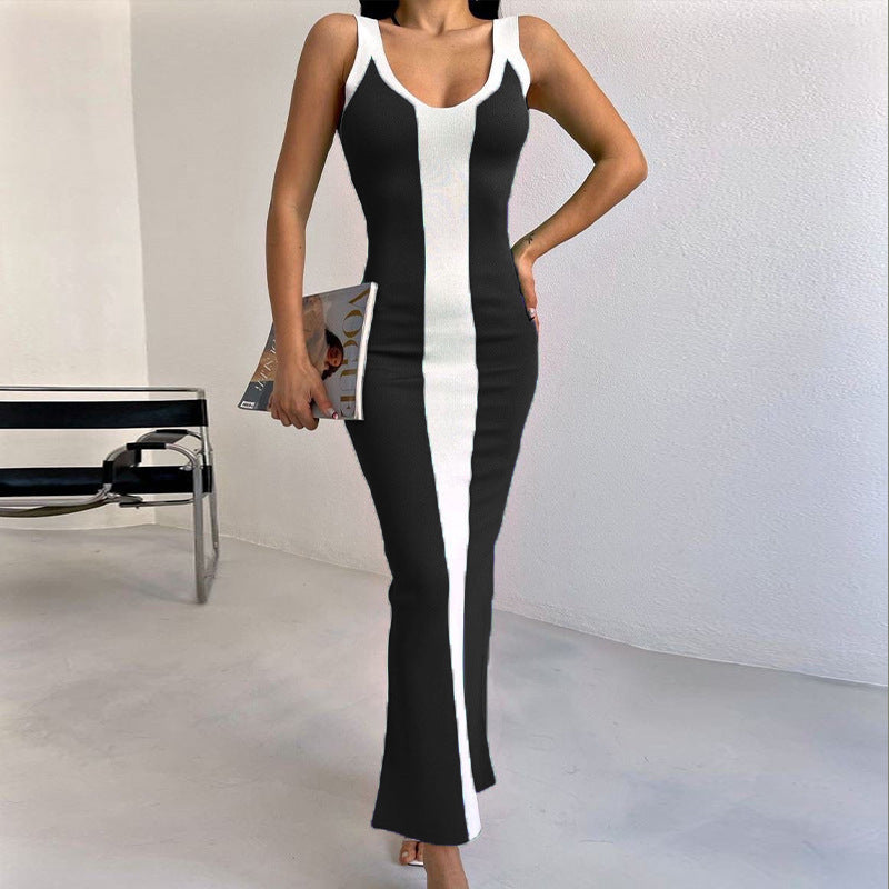 Vibrant Stitch Style Knitted Slim Fit Maxi Dress
