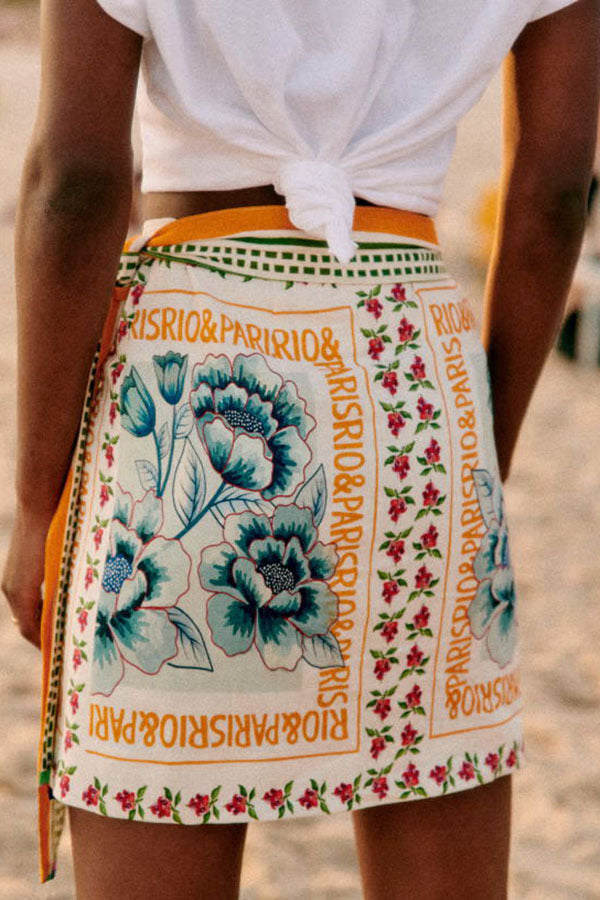 Vacay Mood On Printed Lace-up Beach Skirt