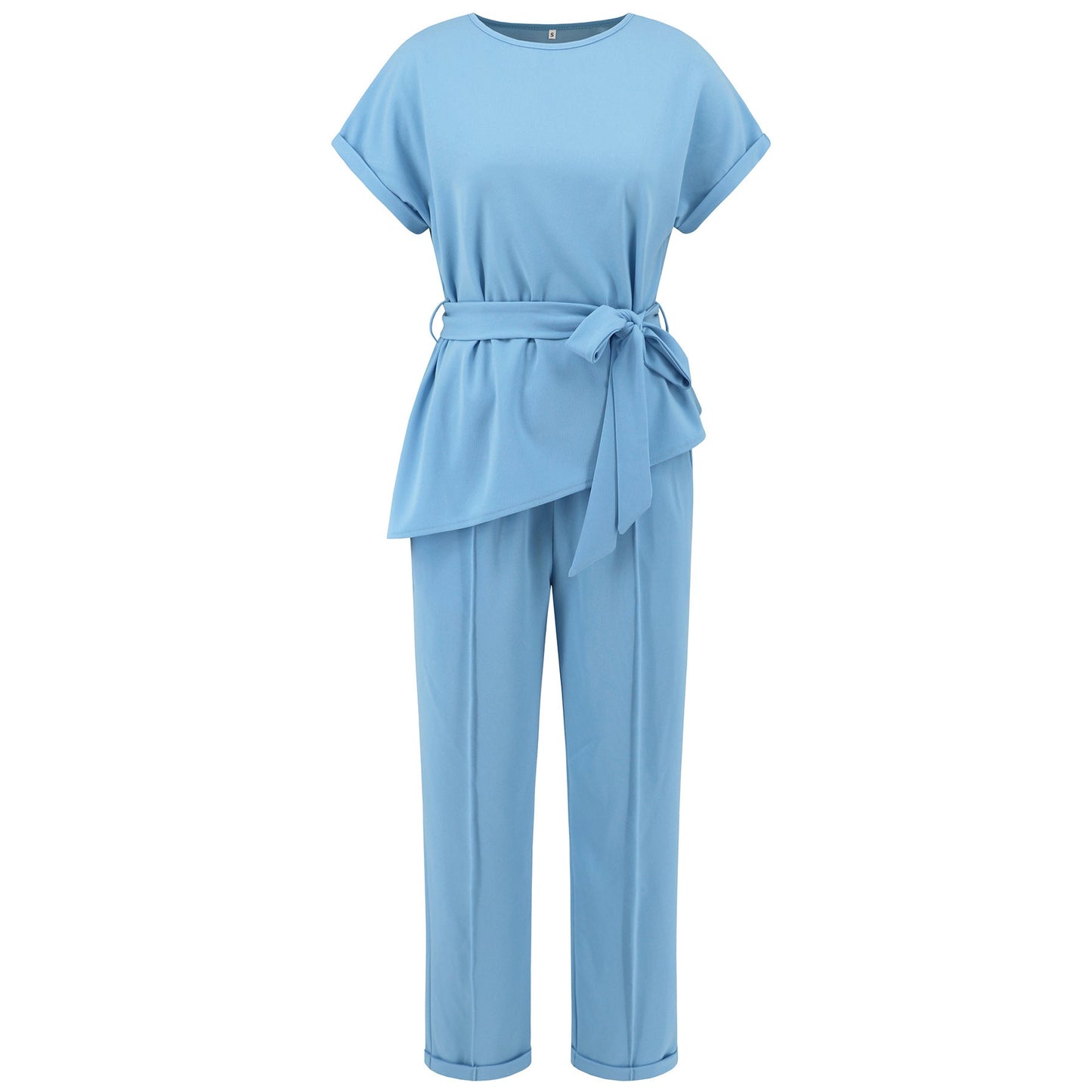 European And American Round Neck Beveled Belt Top Suit