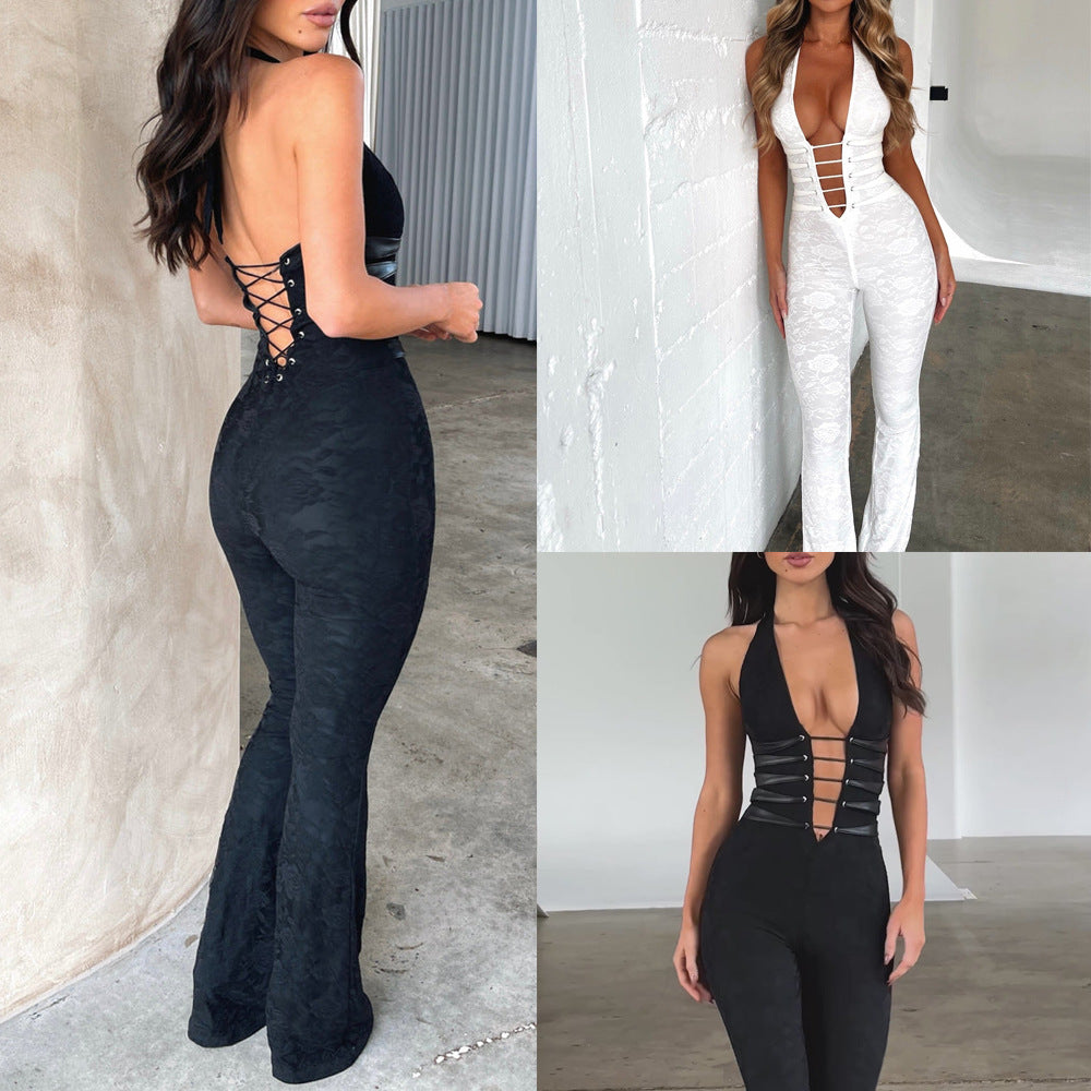 Lash Rope Lace Up Slim Fit Open-workh Jumpsuit