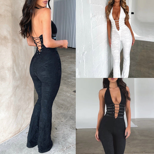 Lash Rope Lace Up Slim Fit Open-workh Jumpsuit