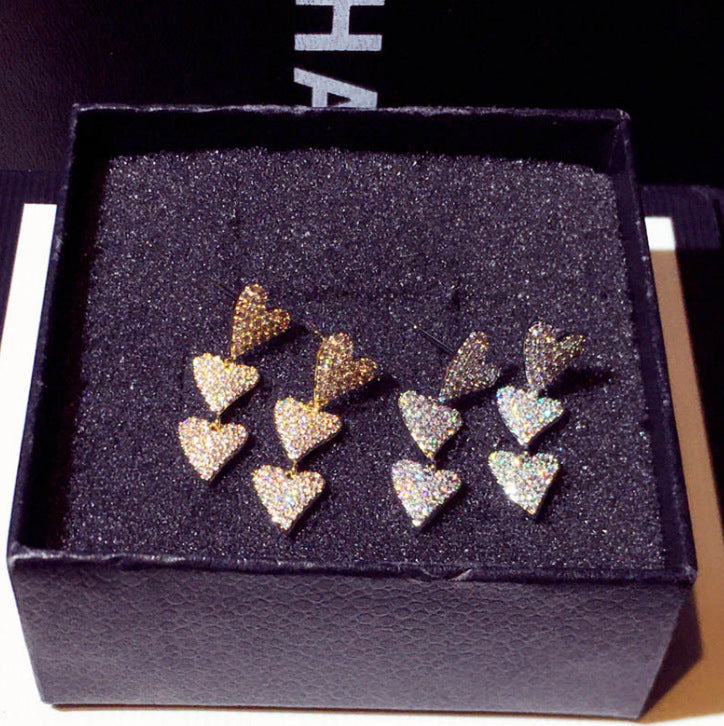 Dazzling 3 Heart-shaped Elegant Drop Earrings.