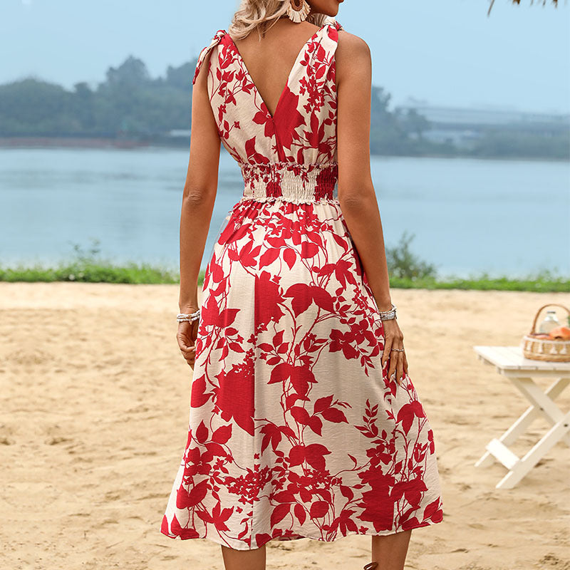 Berry Red Floral A-Line Dress