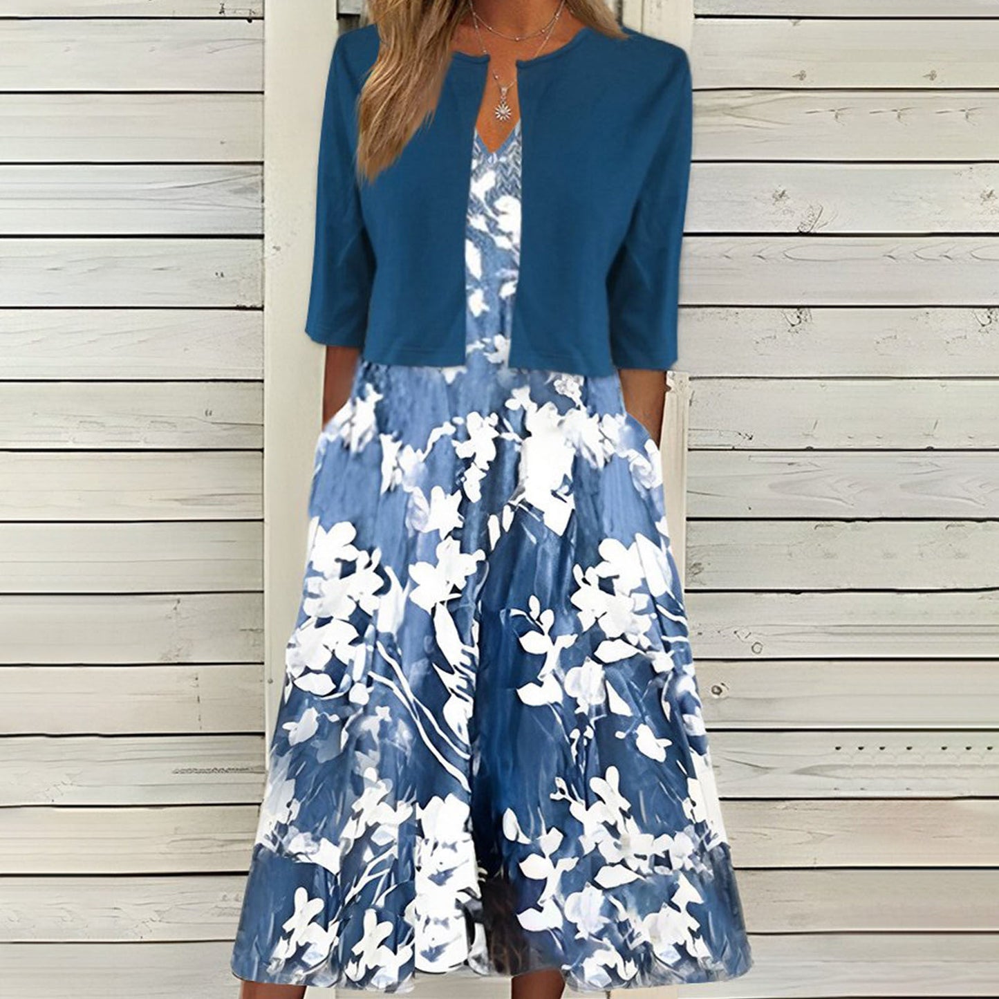 Retro Floral Print Cardigan Two-piece Dress