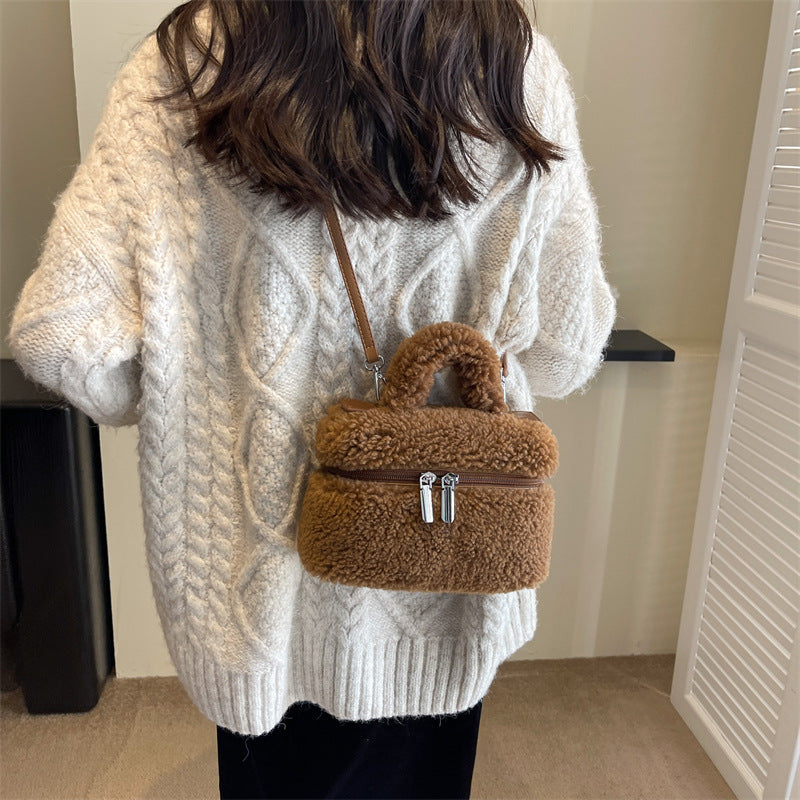 Faux Lamb Wool Plush Fleece Shoulder Handbag