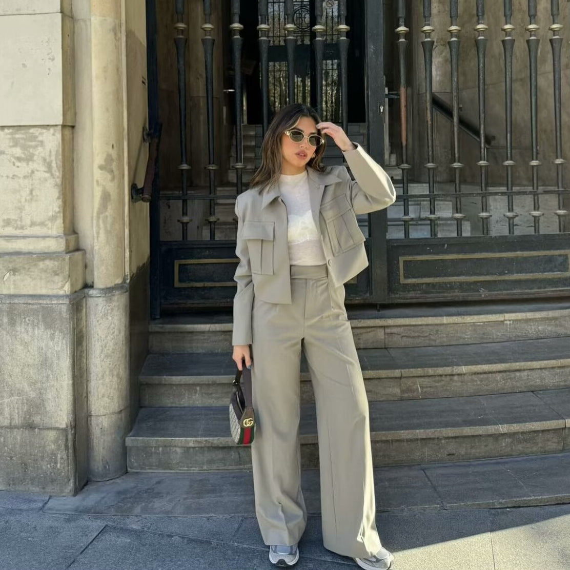 Classy Lady Button Up Coat Straight Pants Set