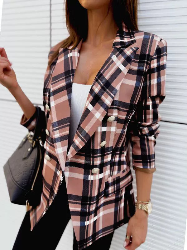 Total Styler Plaid Print Double-Breasted Blazer