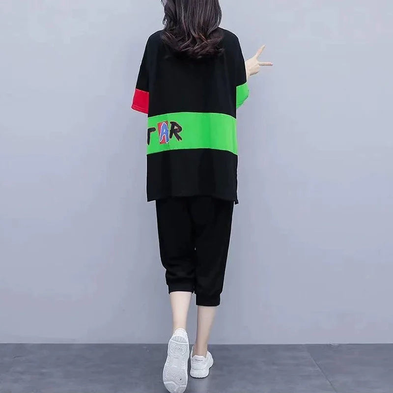 Korean Style Loose Short Sleeve Two-Piece Outfit