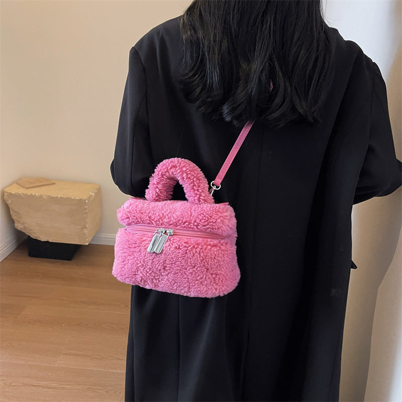 Faux Lamb Wool Plush Fleece Shoulder Handbag