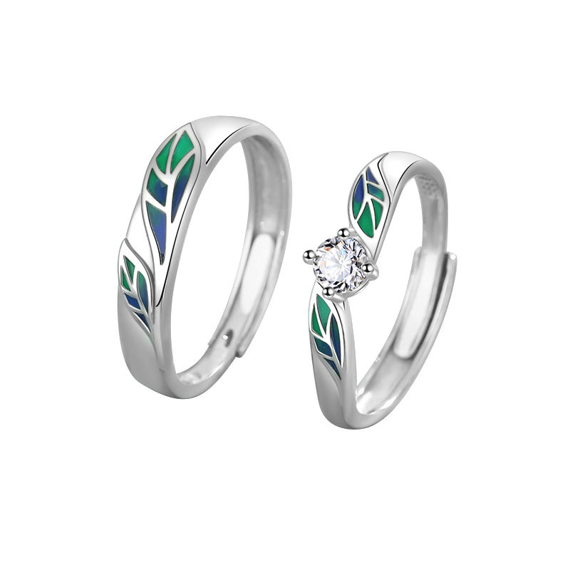 999 Pure Silver Simple Leaf Lovers Ring Set - Adjustable to Any Size.